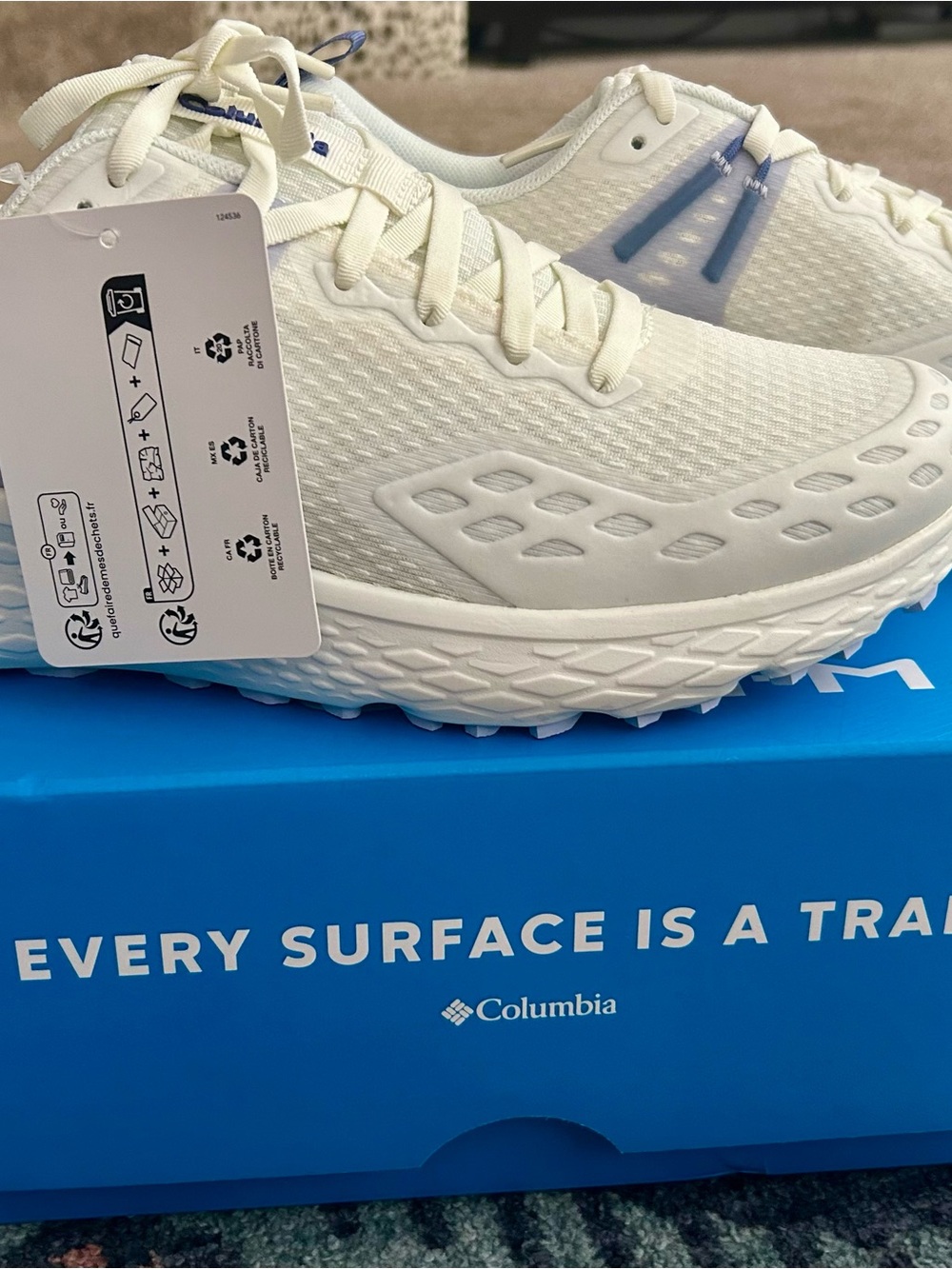Columbia White Trail Running Shoes with Blue Accents